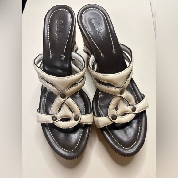 COLE HAAN White Wedge Cork Platform Sandals Womens Size 9 Slip On Shoes - Picture 1 of 7